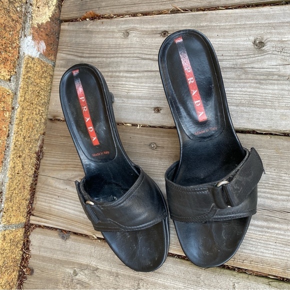 Vintage Prada Sport Black Leather Mules Size 35.5 - Picture 16 of 16